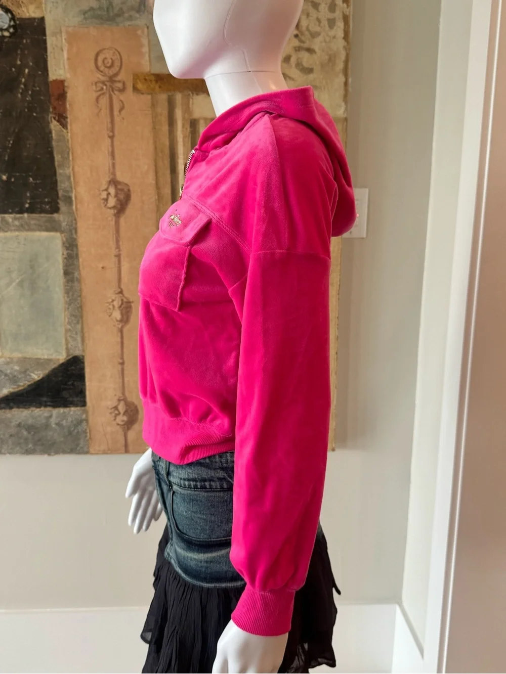 Justice Girls' Hot Pink Velour Zip-Up Hoodie Jacket